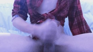 Teen femboy jerks off and cums