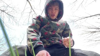 Sweet Boy Jerking his Big Dick (23cm) Outdoor / Huge Cumshot on Camera / College Boy / Monster Dick