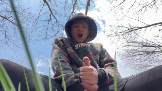 Sweet Boy Jerking his Big Dick (23cm) Outdoor / Huge Cumshot on Camera / College Boy / Monster Dick