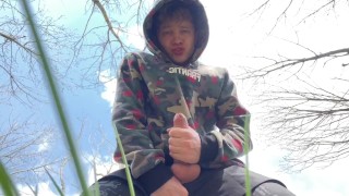 Sweet Boy Jerking his Big Dick (23cm) Outdoor / Huge Cumshot on Camera / College Boy / Monster Dick