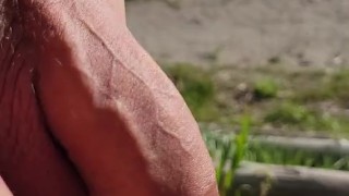 Johnholmesjunior showing off his monster big dick on public vancouver nude beach