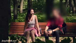 A Not Planned Date. Jeny Smith walking with stranger with mini skirt and no panties