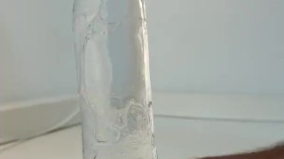 My first deepthroat of a huge dildo