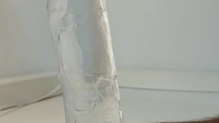 My first deepthroat of a huge dildo