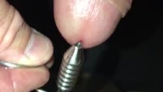 1st Time trying out my new stainless steel hollow beaded urethral probe w/ cock ring, not ready 4 it