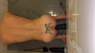 Boy Datoy fucking doggystyle big 11” dildo while on chastity 