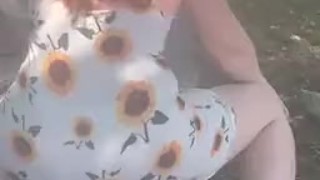 Hot redhead Twerks in Public Park