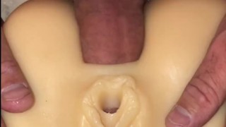 POV Kendra Lust's silicone toy ass fucked and Creampied, cum covered pussy gets licked up right after