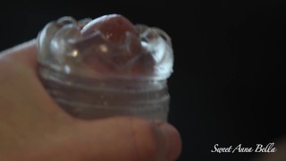 Close Up masturbating and teasing big cock with Fleshlight Quickshot, Ruined Orgasm