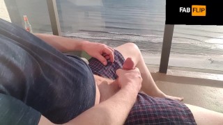 Beach view, jerking off on the balcony on vacation, Fab Flip