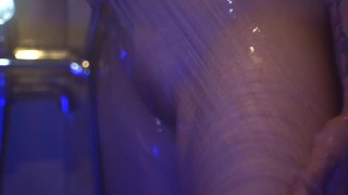 a hot MILF in the shower while she shaves her Hairy PUSSY.