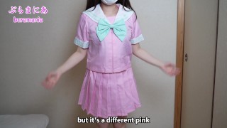 Tバックピンクセーラー服でノーブラノーパン生着替え下着紹介❤️