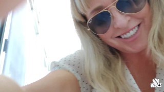 Via Vibes shows off her smoove hungry pussy, as she squats down in her summer dress:)