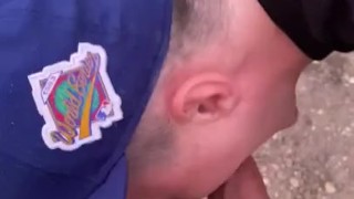 Public risky blowjob right beside the highway 