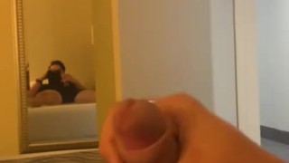 Jerking off in a hotel with the door open.