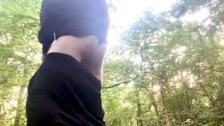 Public woodland wanking, cumming hard while people walk nearby, outdoor digging, horny straight guy