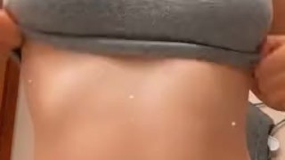 Teen Drops Cute Titties out of Sports Bra