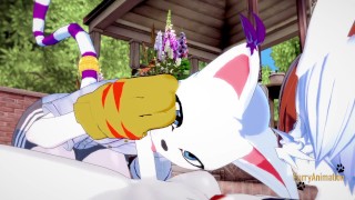 Digimon Pokemon Furry Yaoi - Cinderace x Gatomon hard sex