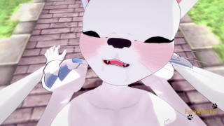 Digimon Pokemon Furry Yaoi - POV Cinderace x Gatomon blowjob and fucked