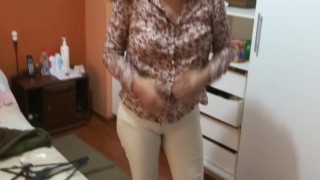 Our maid shows off excited in front of me and asks me to fuck her