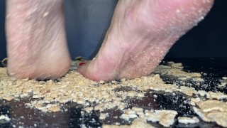 Feet crushing food barefoot ASMR
