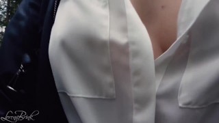 Boobwalk, White Blouse and Leather Jacket