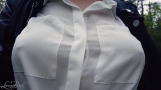Boobwalk, White Blouse and Leather Jacket
