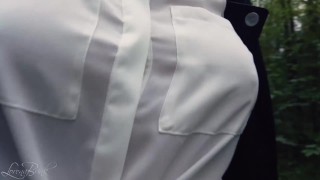 Boobwalk, White Blouse and Leather Jacket