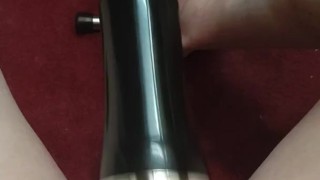 Fuck machine drills my cock