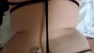 BBW in a harness gets fucked in a hotel