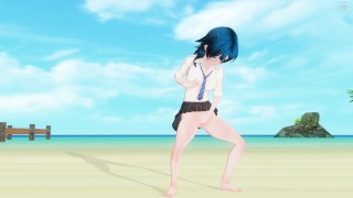 3D HENTAI Schoolgirl on the beach after school
