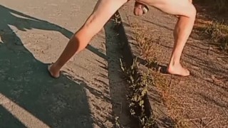 Ball and cock weights nude in public