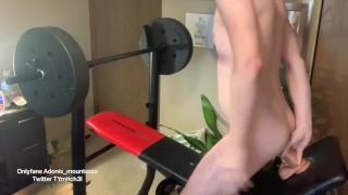 Blonde boy stretches his hole during workout 