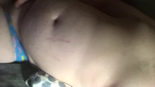 Bear cums on belly small dick