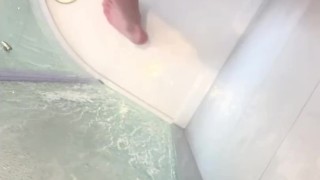 Lad showing ass and cock in shower
