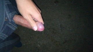 First peeing while hard in the park