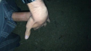 First peeing while hard in the park