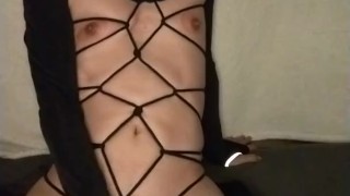 Masked male having fun with anal plug and puffy nipples