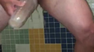 Quicky Fleshlight Fuck in a busy Public Shower, Cumming so quickly because others are waiting for me