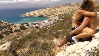Horny teen couple have risky public sex on Greek mountain top!