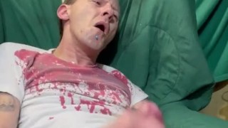 Beermunkie jerks his rock hard cock explodes punk cum fat nut intense orgasm dirty bi straight trash
