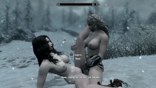 Continuation of lesbian sex in cold Skyrim