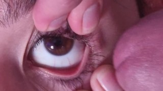 Cum into open eye extreme close up | cum desperation