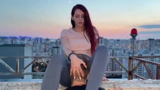 Outdoor Leggings Pussy Worship Femdom on Rooftop