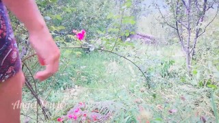 Naughty girl Pissing on groving rose flowers in the garden - Angel Fowler