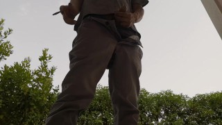 Quick outdoor jerkoff while having a cigarette 