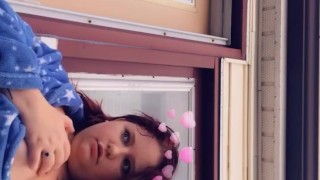Playing with my tits out doors 