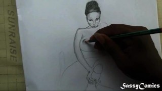 Speed art drawing - Big Breasts African teen handjob