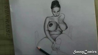 Speed art drawing - Big Breasts African teen handjob