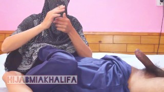 Hot hijabi babe riding big cock in revers after Smoking Blowjob and getting creampie to hairy pussy
